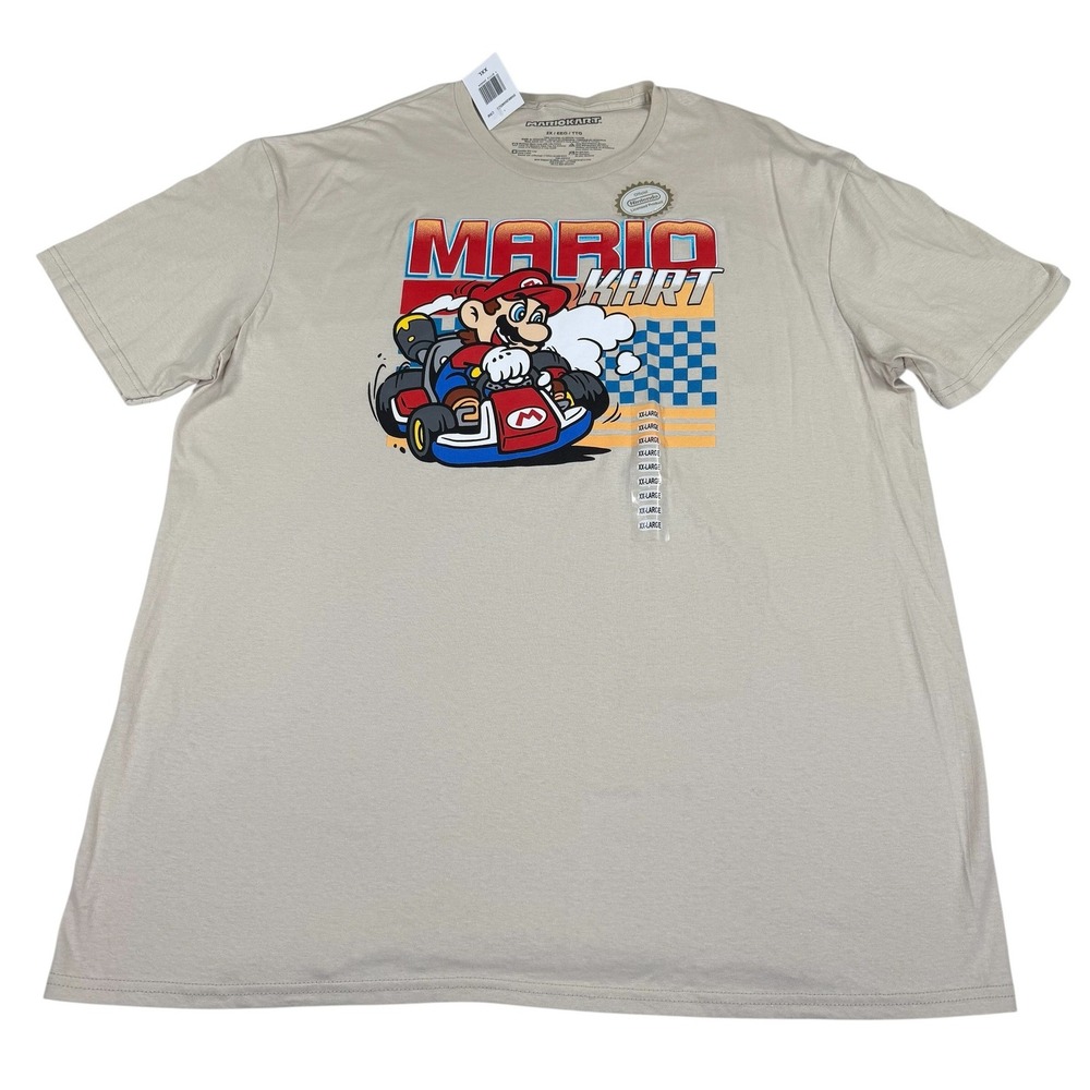Mario Kart Nintendo Graphic T Shirt XXL‎ NWT Beige Official Licensed Game Tee
